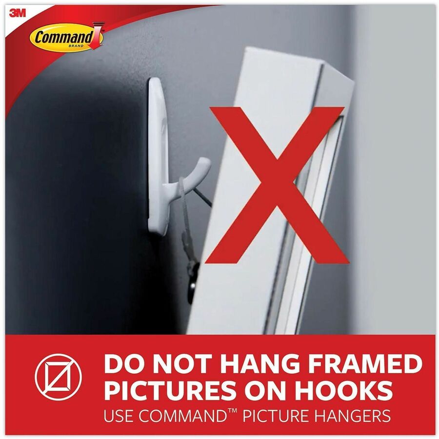 Command General Purpose Designer Hooks - 6 Hooks - 3 lb (1.36 kg) Capacity - Reusable - Adhesive - Medium - for Painted Surface, Wood, Tile, General Purpose - Plastic - White - 6 / Pack