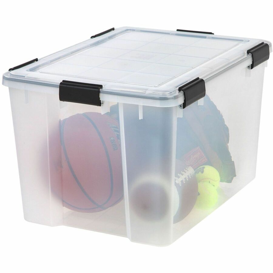 IRIS WeatherTight Heavy-duty Storage Tote - External Dimensions: 23.6" Length x 17.8" Width x 14.5" Height - 18.50 gal - Lid, Buckle Latch Closure - Heavy Duty - Stackable - Plastic, Polypropylene - Black, Clear Swatch - For Clothes, Document, Food Sto...