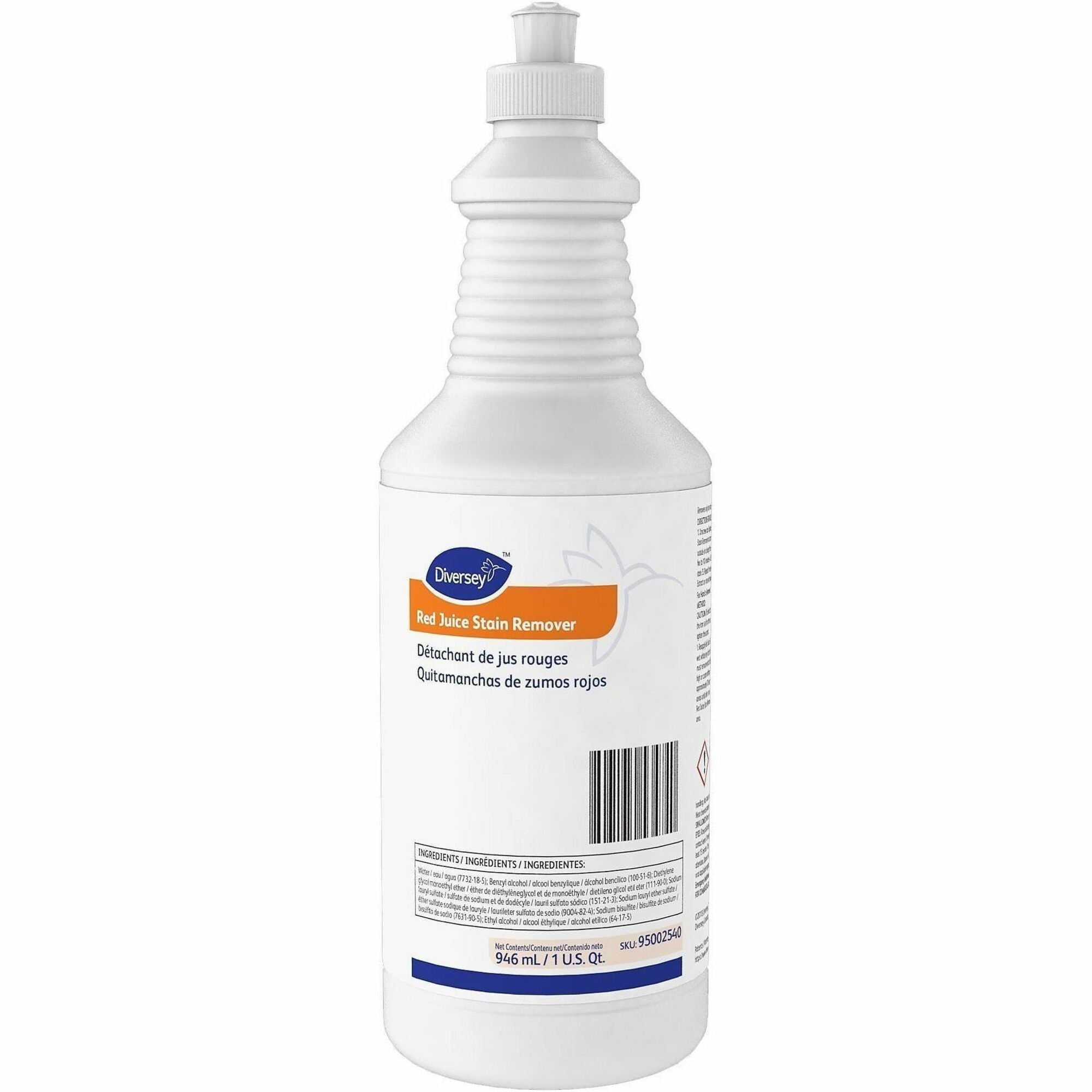 Diversey Red Juice Stain Remover - For Carpet, Food - 32 fl oz (1 quart) - Recommended For: Stain Remover, Grease Remover - Clear - 6 / Carton