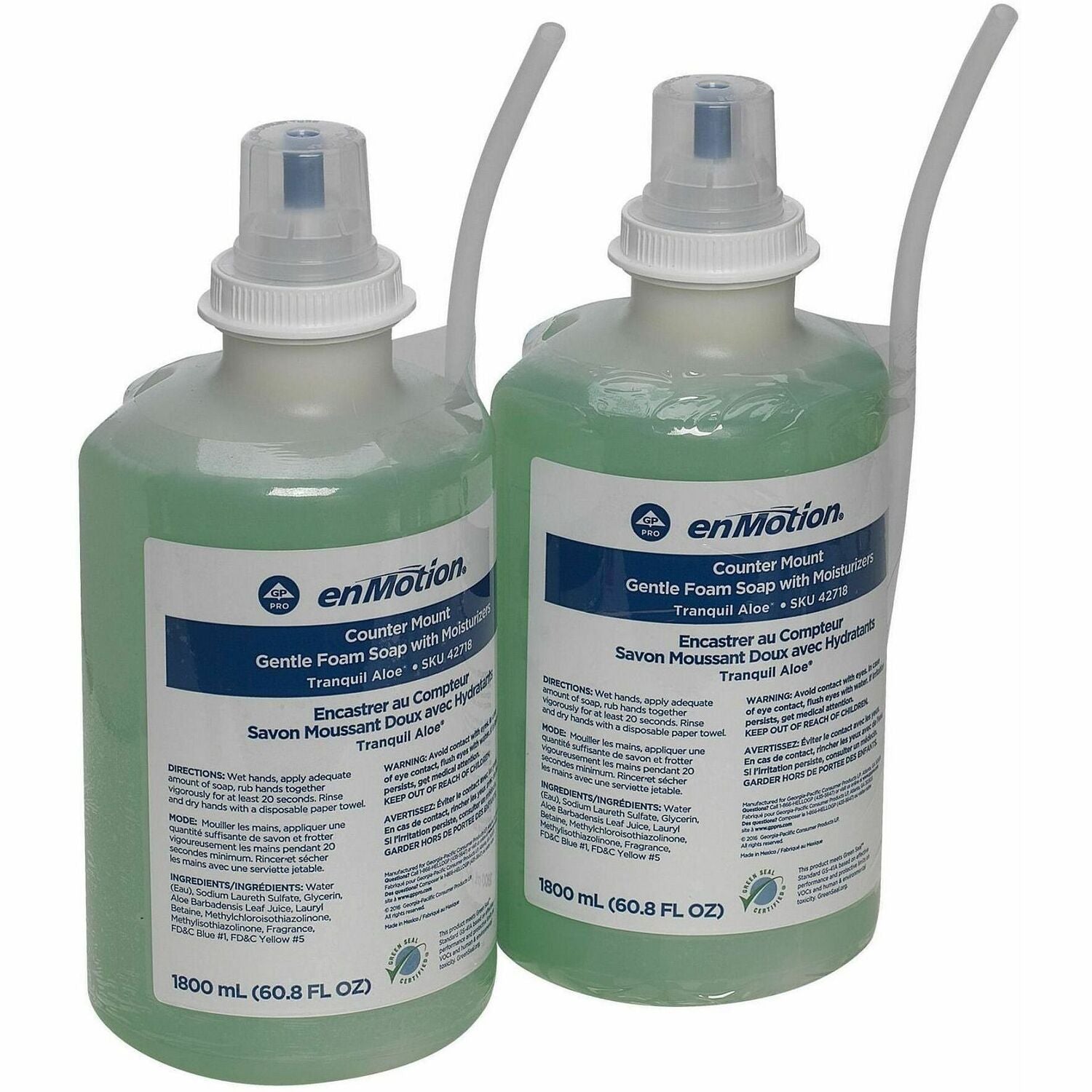 enMotion Gentle Foam Soap Refills - Tranquil Aloe Scent - 1.90 quart - Bottle Dispenser - Hand, Skin - Moisturizing - Green - Rich Lather, Hygienic, pH Balanced - 2 / Carton