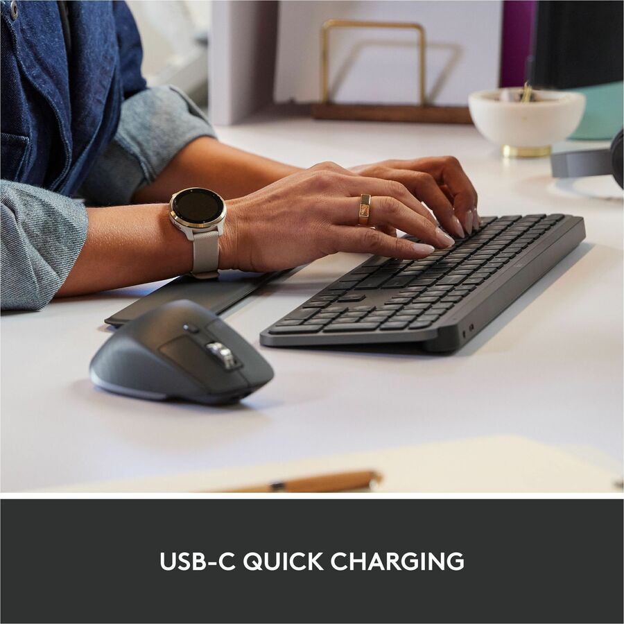 Logitech MX Keys Combo for Business Keyboard & Mouse - USB Wireless Bluetooth Keyboard - USB Wireless Bluetooth Mouse - Darkfield - 8000 dpi - 7 Button - Scroll Wheel - Right-handed - Compatible with PC, Mac - 1 Each