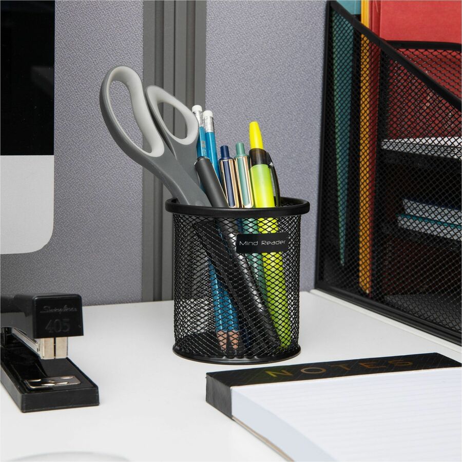 Mind Reader Multi-Purpose Desk Organizer Set - 3.8" Height x 3.5" Width - Metal Mesh - Black - Sturdy, Durable, Lightweight, Portable - 3 / Pack