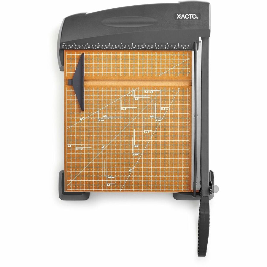 X-Acto Hvy-Duty Wood Base Paper Trimmer - 12 Sheet Cutting Capacity - Steel Blade - 12" Cutting Length x 12" Width x 12" Length - Heavy Duty, Textured Grip, Sturdy, Self-sharpening Blade - Wood - Brown - 1 Box