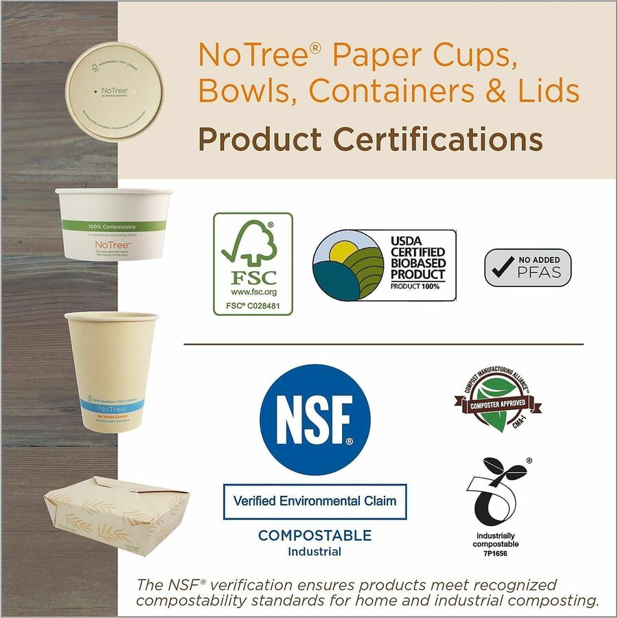 World Centric NoTree Paper Hot Cups - 6 fl oz - Natural - Paper - Hot Drink, Beverage, Tea, Hot Chocolate, Coffee - 20 / Carton