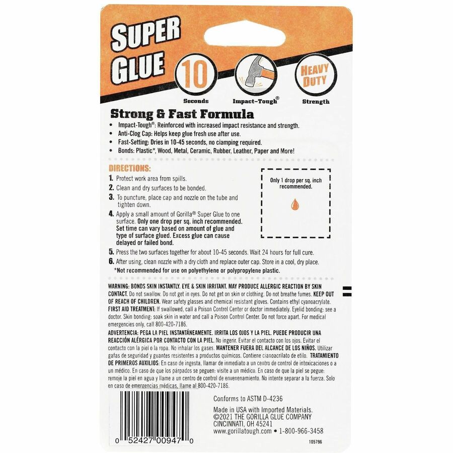 Gorilla Glue Super Glue, Four 3 Gram Tubes, Clear, (Pack of 1) - 0.11 oz - Clear - 1 / Pack