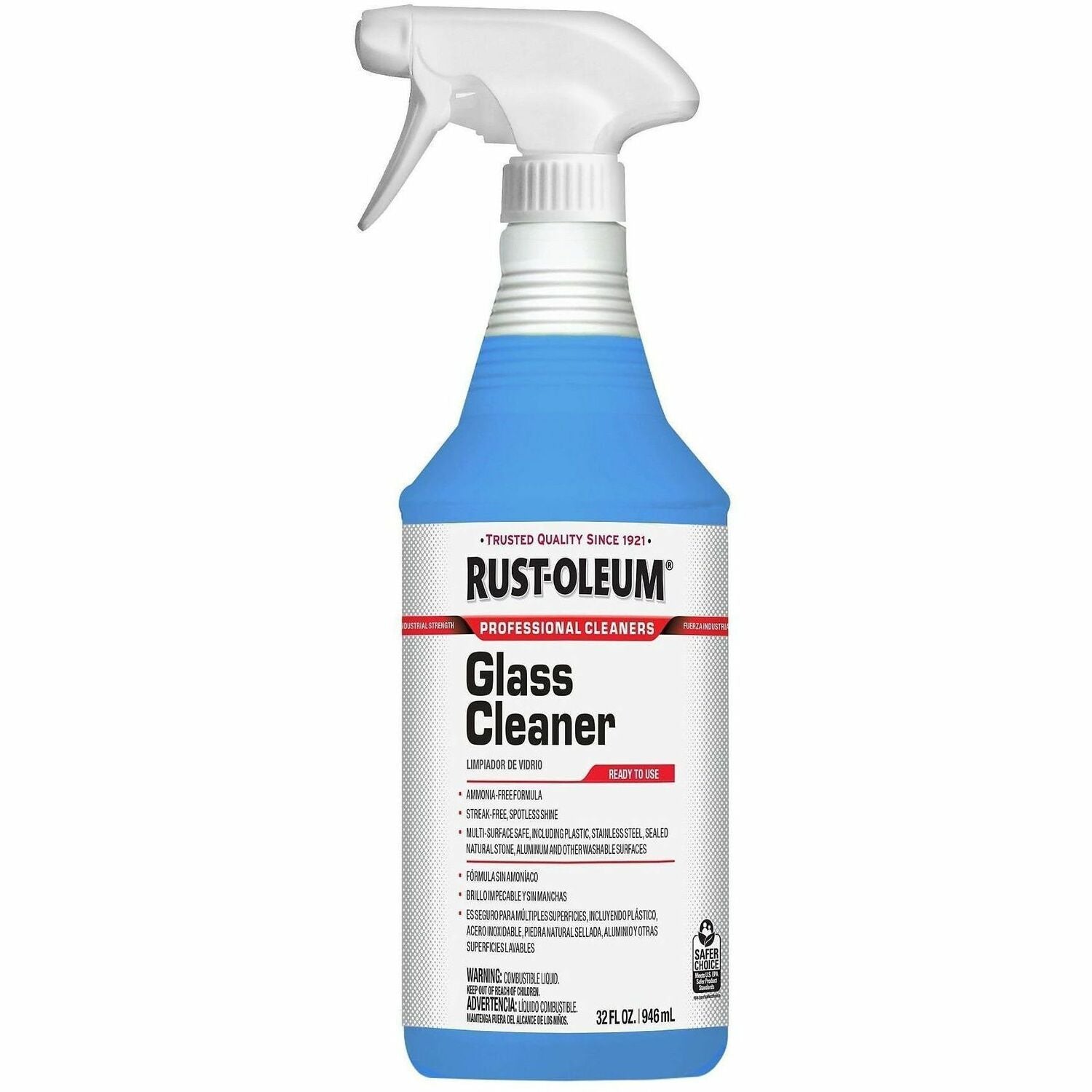 Rust-Oleum Professional Ammonia-Free Glass Cleaner - For Multi Surface - Ready-To-Use - Spray - 32 fl oz (1 quart) - Recommended For: Fingerprint Remover, Dirt Remover, Grease Remover, Smudge Remover, Soil Remover - Streak-free, Ammonia-free - Blue - 1...
