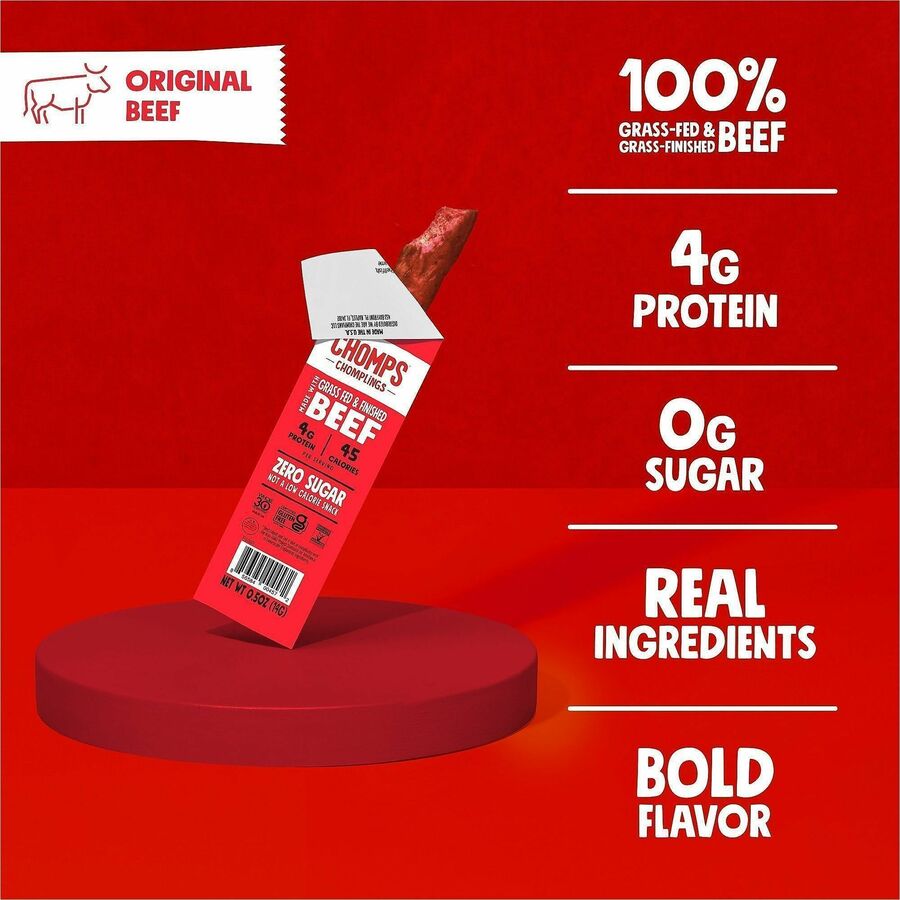CHOMPS Original Beef Chomplings Snack Sticks - Gluten-free, No Added Harmones - Original Beef Jerky, Spicy - 0.50 oz - 24 / Pack