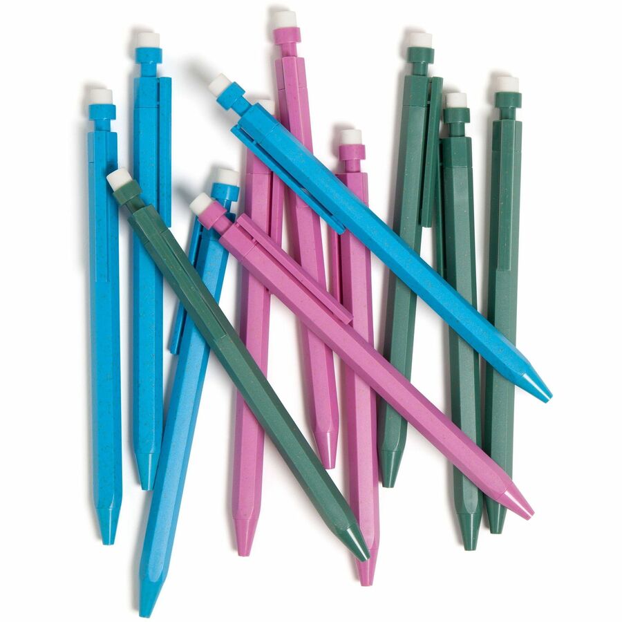 U Brands U-Eco Mechanical Pencil - 0.7 mm Green, Pink, Blue, Gray Lead - HB/#2 - Refillable - Green, Pink, Blue Barrel - 12 / Pack