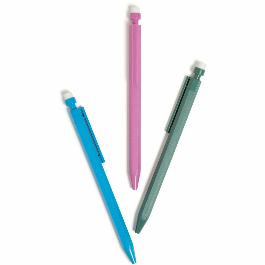 U Brands U-Eco Mechanical Pencil - 0.7 mm Green, Pink, Blue, Gray Lead - HB/#2 - Refillable - Green, Pink, Blue Barrel - 12 / Pack