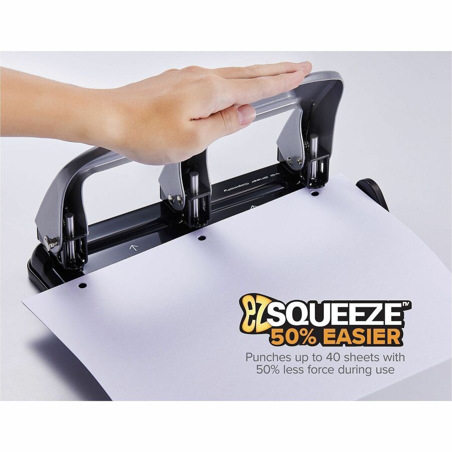 Bostitch EZ-Squeeze 3-Hole Punch - 3 Punch Head(s) - 40 Sheet - Metal