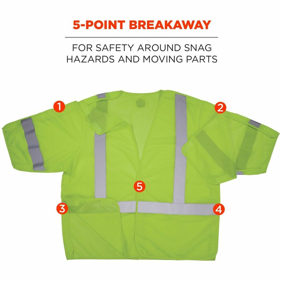 Ergodyne GloWear 8315BA Mesh Hi-Vis Safety Vests - Recommended for: Construction, Transportation - Large/Extra Large - Hook & Loop Closure - Polyester Mesh - Lime - Reflective Strap, Interior Pocket, Cell Phone Pocket, Machine Washable, Lightweight, Hi...