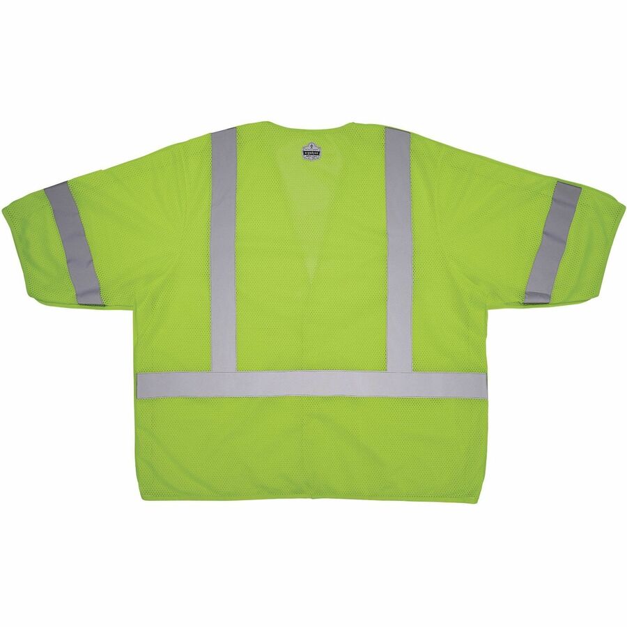 Ergodyne GloWear 8315BA Mesh Hi-Vis Safety Vests - Recommended for: Construction, Transportation - Large/Extra Large - Hook & Loop Closure - Polyester Mesh - Lime - Reflective Strap, Interior Pocket, Cell Phone Pocket, Machine Washable, Lightweight, Hi...