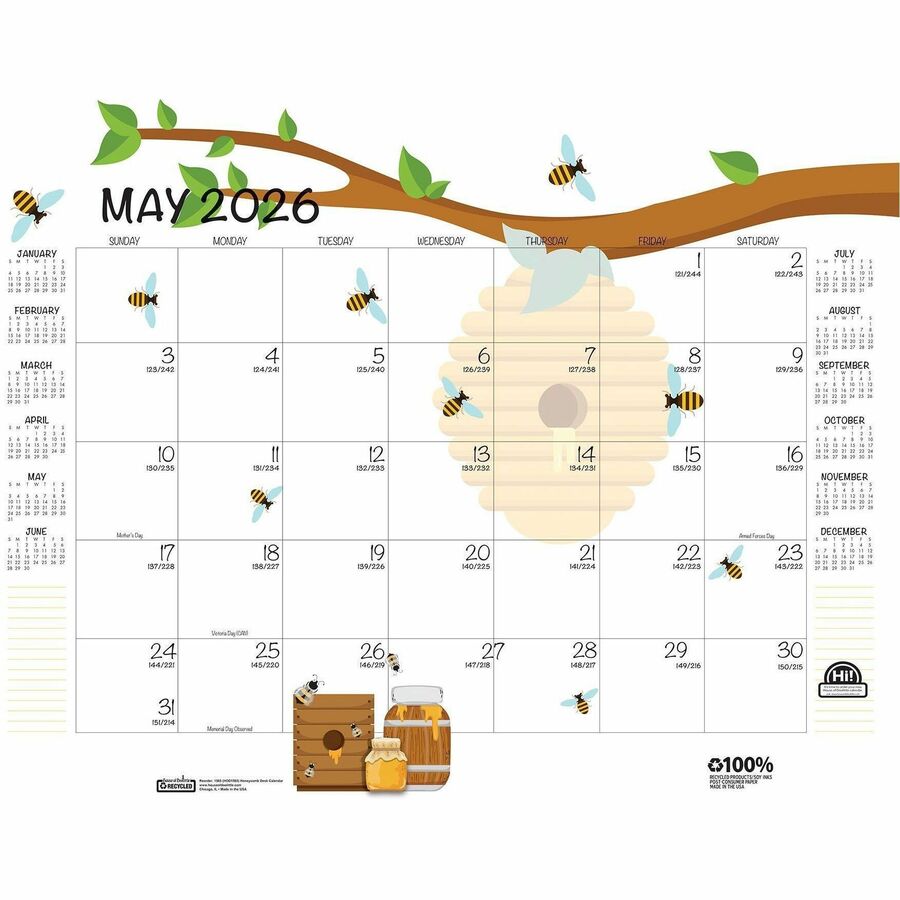 House of Doolittle Recycled Monthly Desk Pad Academic Calendar Honeycomb 22 x 17 Inches - Academic - Julian Dates - Monthly - 12 Month - August 2025 to July 2026 - 22" x 17" Sheet Size - Multicolor/White Sheet - 2.38" x 2.50" Block - Glue Top - Desk Pa...