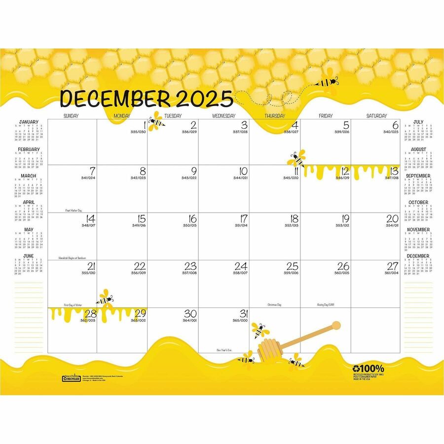 House of Doolittle Recycled Monthly Desk Pad Academic Calendar Honeycomb 22 x 17 Inches - Academic - Julian Dates - Monthly - 12 Month - August 2025 to July 2026 - 22" x 17" Sheet Size - Multicolor/White Sheet - 2.38" x 2.50" Block - Glue Top - Desk Pa...