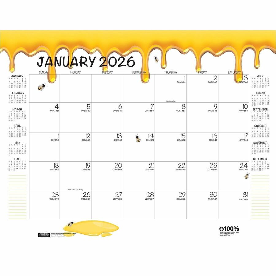 House of Doolittle Recycled Monthly Desk Pad Academic Calendar Honeycomb 22 x 17 Inches - Academic - Julian Dates - Monthly - 12 Month - August 2025 to July 2026 - 22" x 17" Sheet Size - Multicolor/White Sheet - 2.38" x 2.50" Block - Glue Top - Desk Pa...