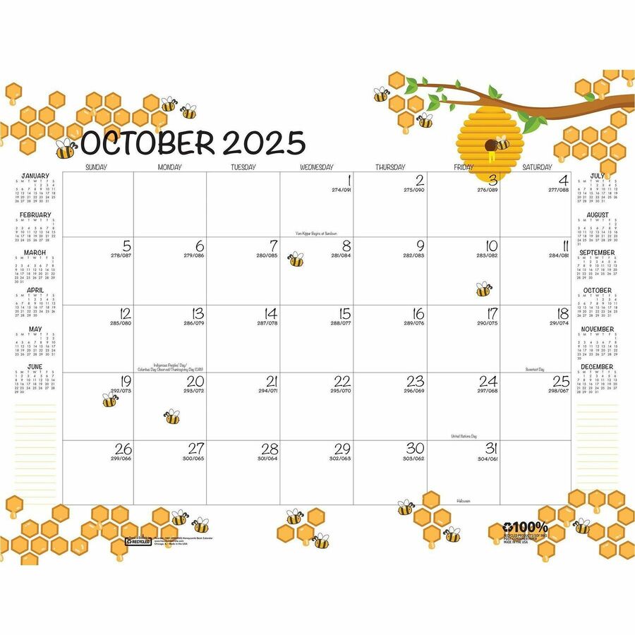 House of Doolittle Recycled Monthly Desk Pad Academic Calendar Honeycomb 22 x 17 Inches - Academic - Julian Dates - Monthly - 12 Month - August 2025 to July 2026 - 22" x 17" Sheet Size - Multicolor/White Sheet - 2.38" x 2.50" Block - Glue Top - Desk Pa...