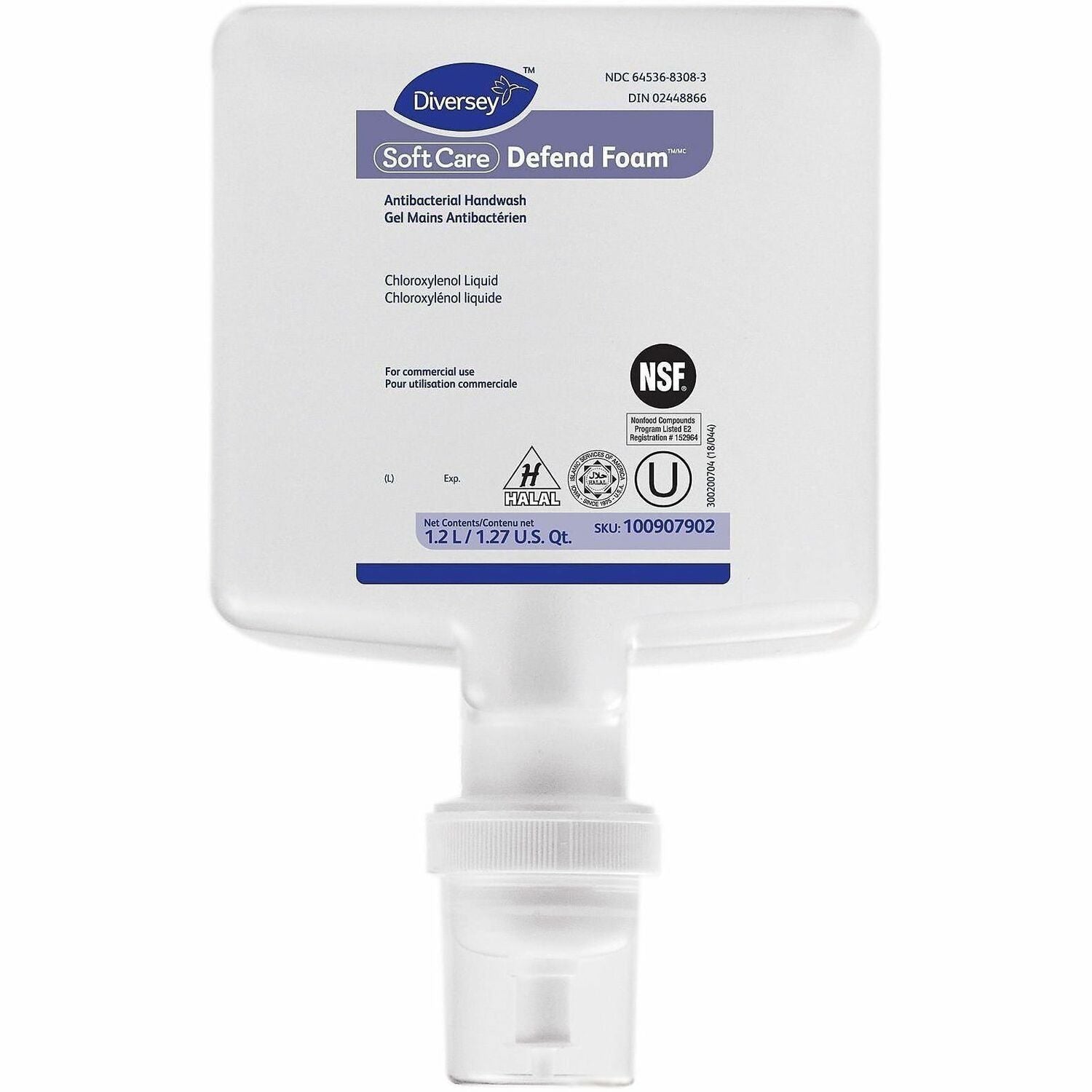 Diversey Soft Care Defend Antibacterial Handwash - 1.27 quart - Bacteria Remover, Soil Remover - Hand, Healthcare, Food Handling - Antibacterial - Clear - Unscented, Residue-free, Quick Rinse, Fragrance-free - 6 / Carton