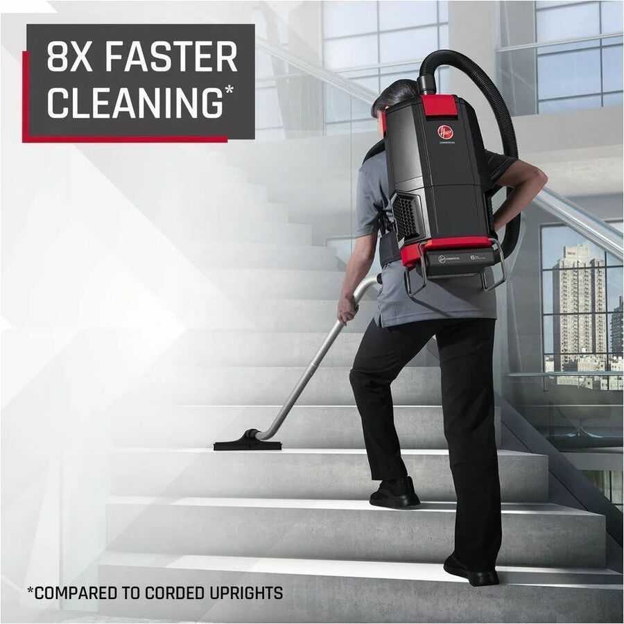 Hoover Commercial 40V Brushless Backpack Tool Only - 450 W Motor - Bagged - Hose, Wand - 5 ft Hose Length - HEPA - 607.4 gal/min - DC Supply - Battery Rechargeable - 40 V DC - 12.50 A - 450 W Rated Input Power - 71 dB(A) Noise Level - Black