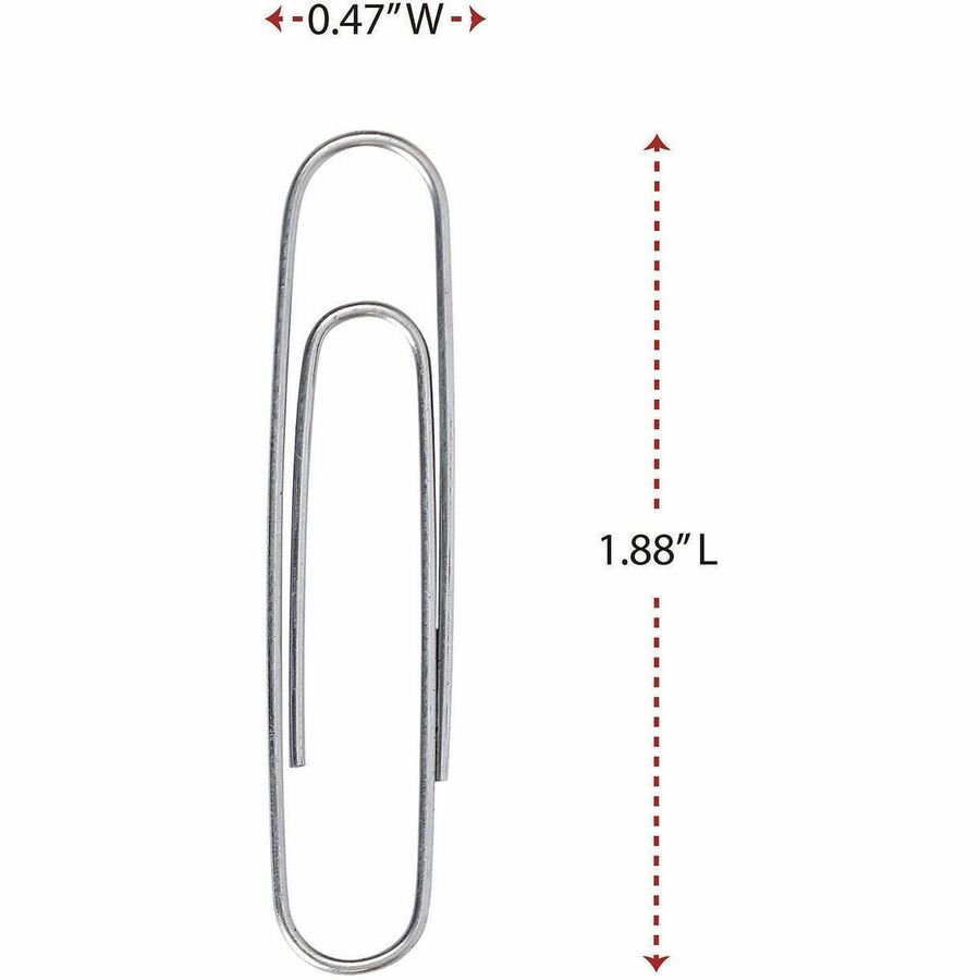 Universal Paper Clip - Jumbo - 1.9" Length x 0.5" Width - for Office, School, Home, Paper, Sheet, Document - Durable, Smooth - Silver - Steel Wire - 100 Clips/Box - 1000 / Pack