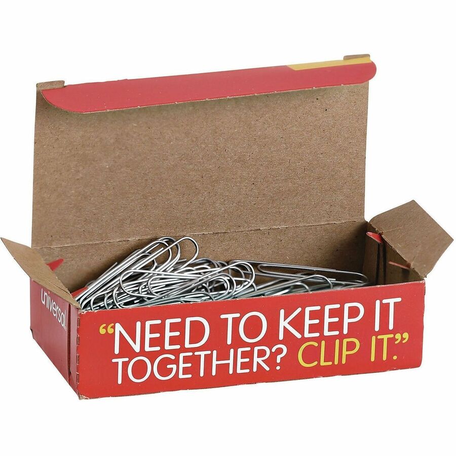 Universal Paper Clip - Jumbo - 1.9" Length x 0.5" Width - for Office, School, Home, Paper, Sheet, Document - Durable, Smooth - Silver - Steel Wire - 100 Clips/Box - 1000 / Pack