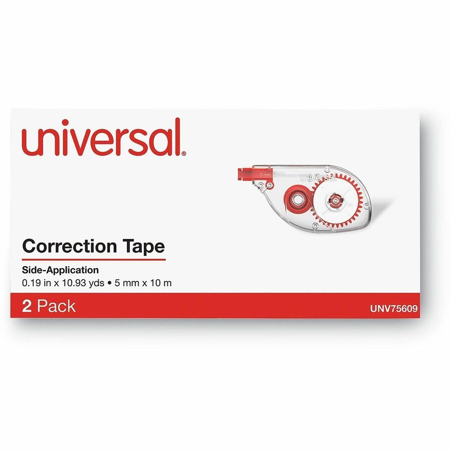 Universal Correction Tape - 0.20" Tape Width x 32.75 ft Tape Length - 1 Line(s) - White Tape - Red, Clear Dispenser - Non-refillable, Ergonomic, Tear Resistant, Flexible - Transparent - Film, Plastic - 2 / Pack