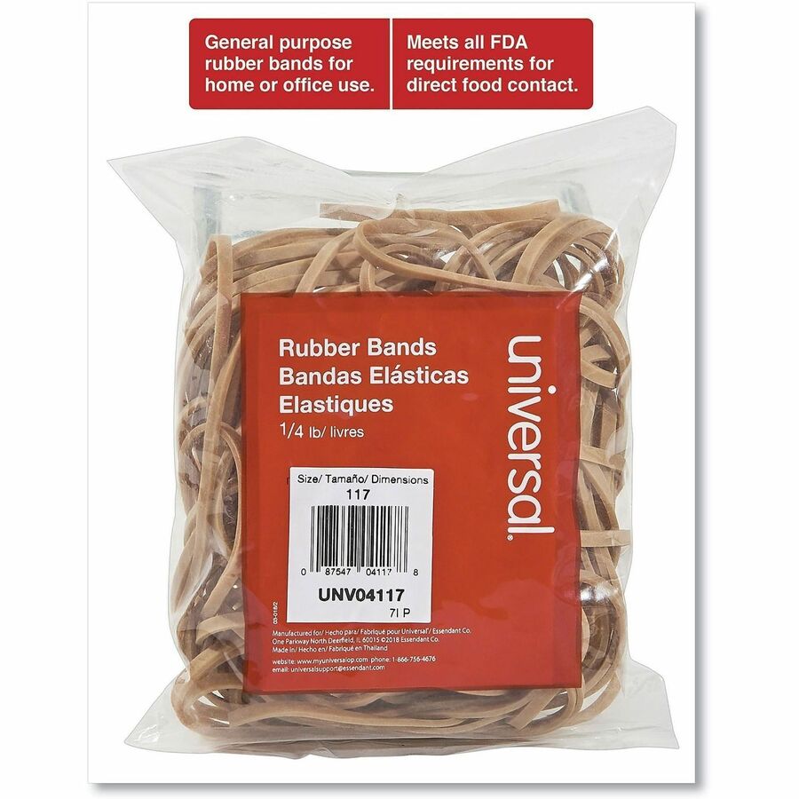 Universal Standard Rubber Bands - Size: #117 - 7" Length x 0.1" Width - Elastic - Rubber - Beige - 50 / Pack