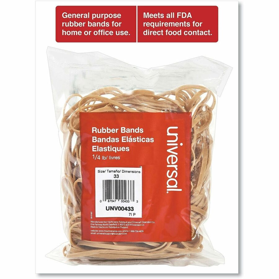 Universal Standard Rubber Bands - Size: #33 - 3.5" Length x 0.1" Width - Elastic - Rubber - Beige - 160 / Pack