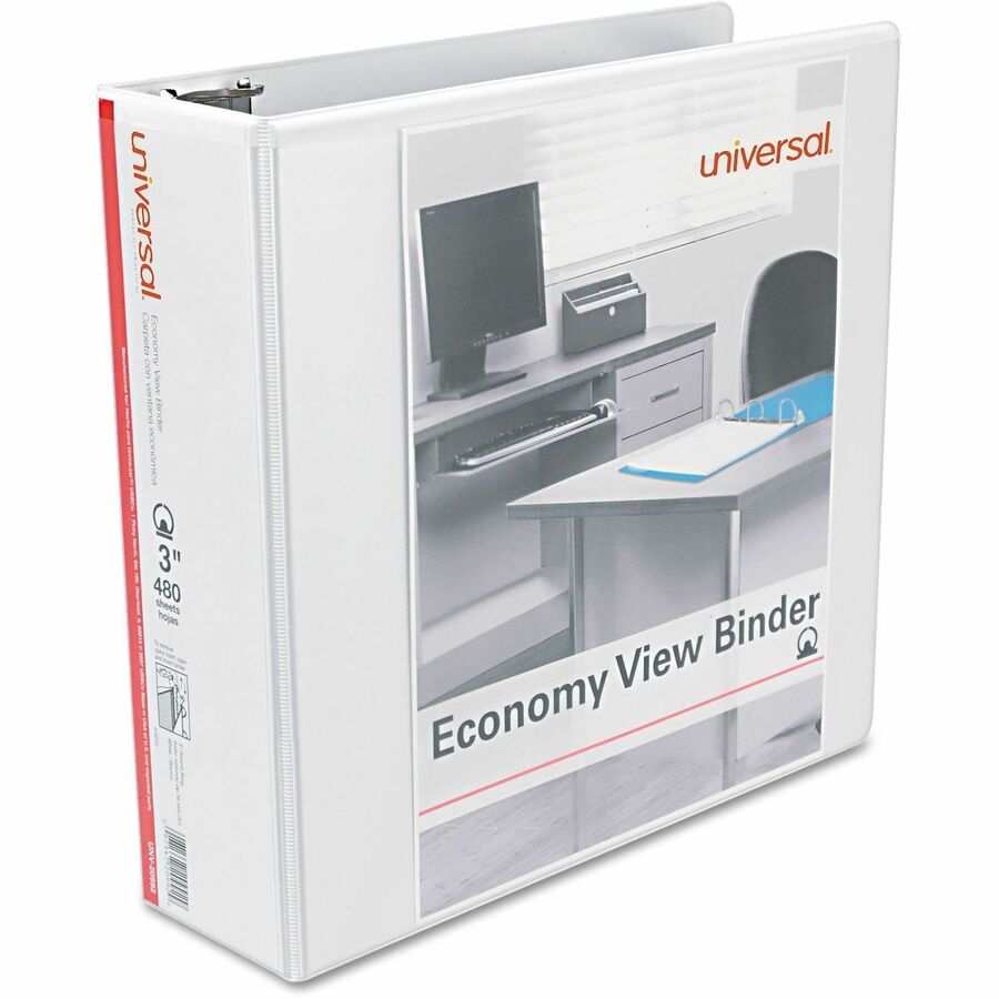 Universal Economy Round Ring View Binder, 3 Rings, 3" Capacity, 11 x 8.5, White - 3" Binder Capacity - 460 Sheet Capacity - 3 Ring(s) - Fastener(s): Ring - Pocket(s): 2, Inside Front & Back - Polypropylene - White - Non-stick - 1 Each