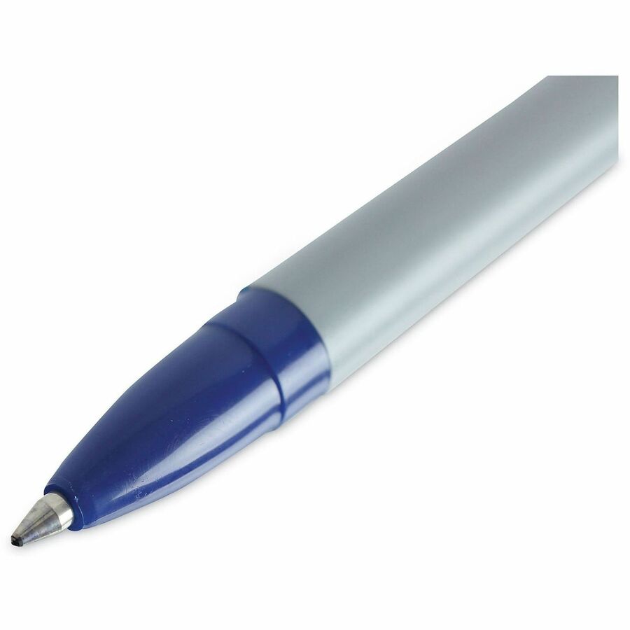 Universal Ballpoint Pen - Conical, 0.7 mm Fine Pen Point - Blue Ink - Oil Based - Gray Stick, Blue Barrel - Office - 1 Dozen