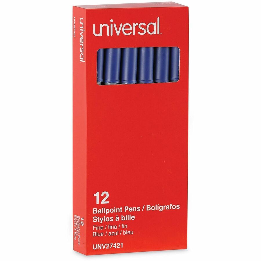 Universal Ballpoint Pen - Conical, 0.7 mm Fine Pen Point - Blue Ink - Oil Based - Gray Stick, Blue Barrel - Office - 1 Dozen