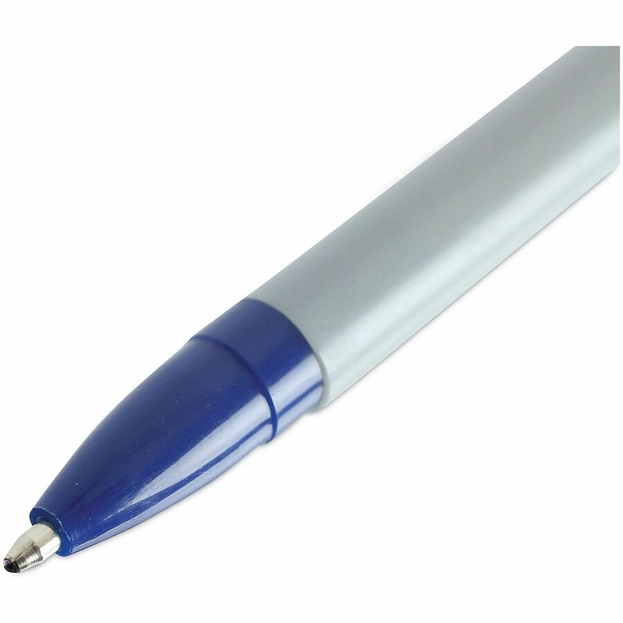 Universal Ballpoint Pen - 1 mm Medium, Conical Pen Point - Blue Ink - Oil Based - Gray Stick, Blue Barrel - Office - 1 Dozen
