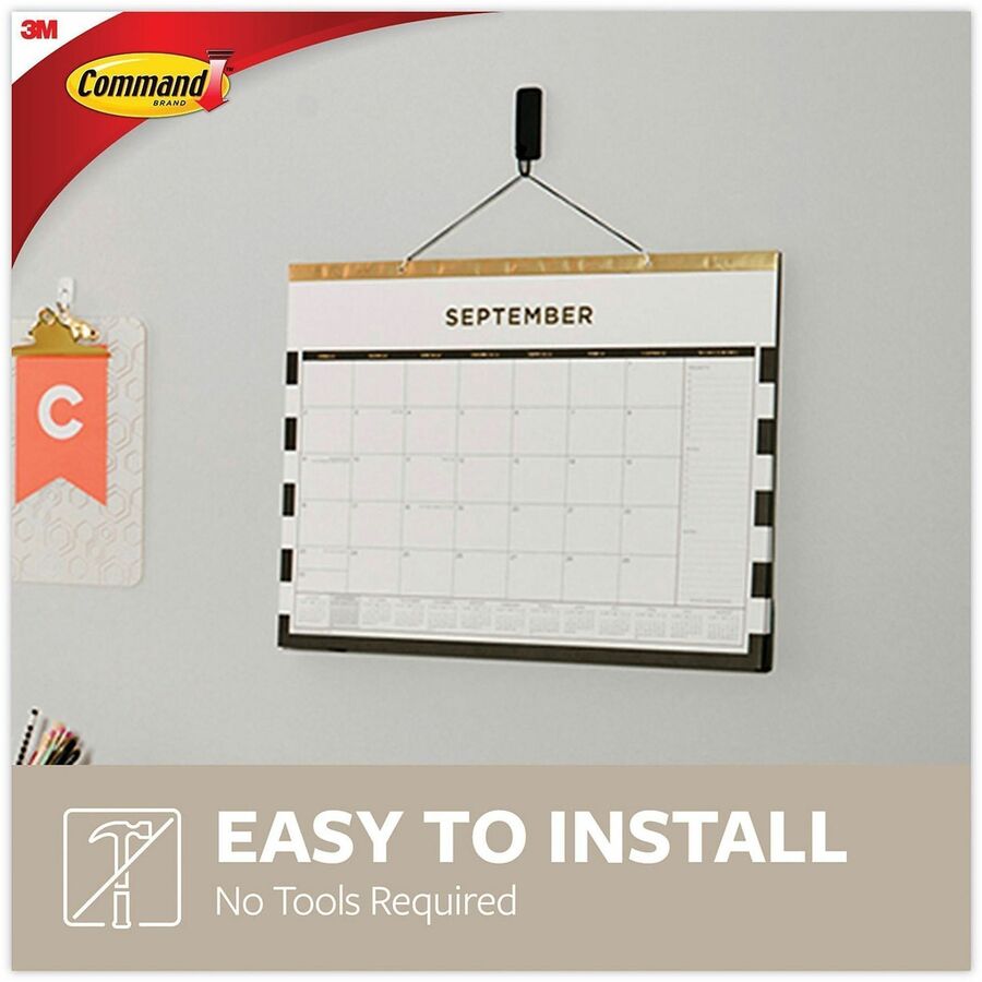 Command Hook - 2 Hooks - 3 lb (1.36 kg) Capacity - Reusable - 1" Width x 3.7" Length - Adhesive - Medium - for Home, Paint, Wood, Tile, Laminate, Concrete, Wall, Decoration - Plastic - Matte Black - 2