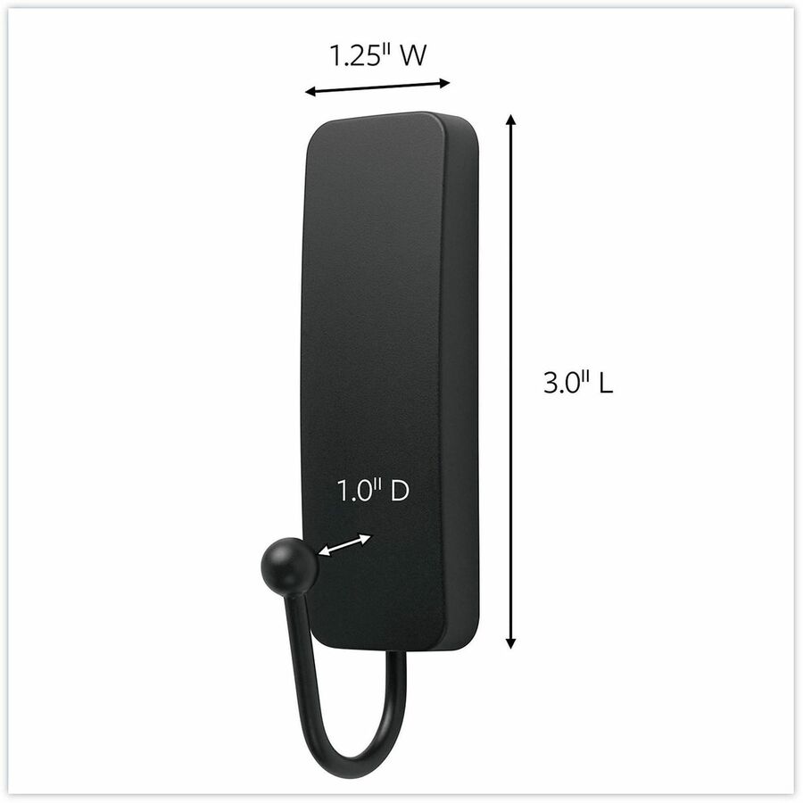 Command Hook - 2 Hooks - 3 lb (1.36 kg) Capacity - Reusable - 1" Width x 3.7" Length - Adhesive - Medium - for Home, Paint, Wood, Tile, Laminate, Concrete, Wall, Decoration - Plastic - Matte Black - 2