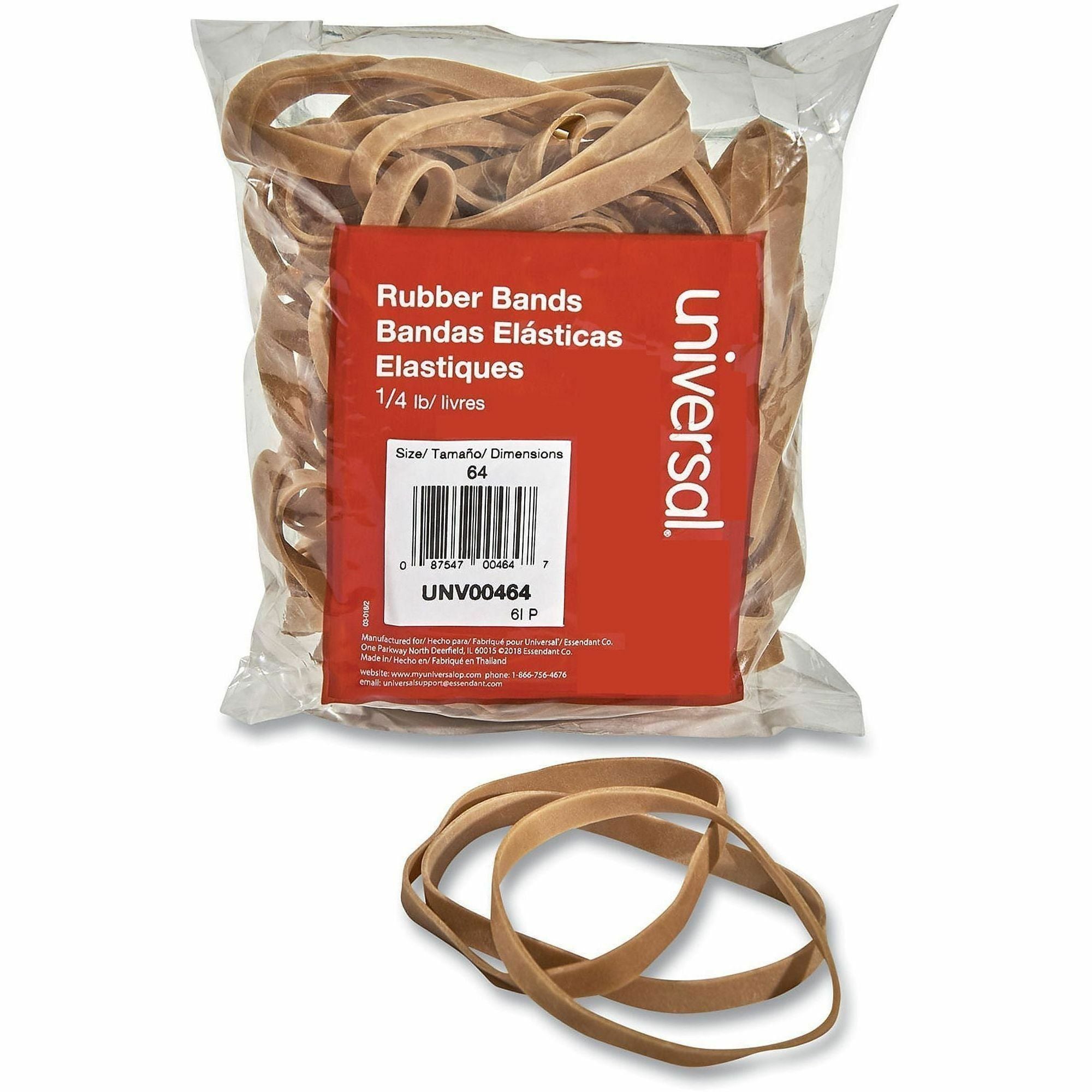 Universal Standard Rubber Bands - Size: #64 - 3.5" Length x 0.3" Width - Elastic - Rubber - Beige - 80 / Pack