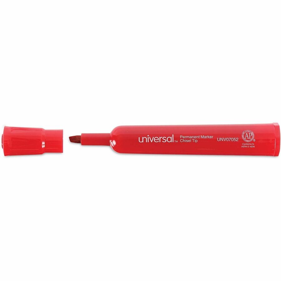 Universal Permanent Marker - Chisel, Broad Marker Point - Red Ink - Plastic Barrel - Office, Project, Label - 1 Dozen