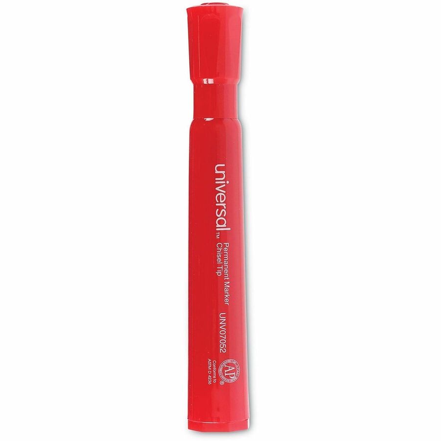 Universal Permanent Marker - Chisel, Broad Marker Point - Red Ink - Plastic Barrel - Office, Project, Label - 1 Dozen