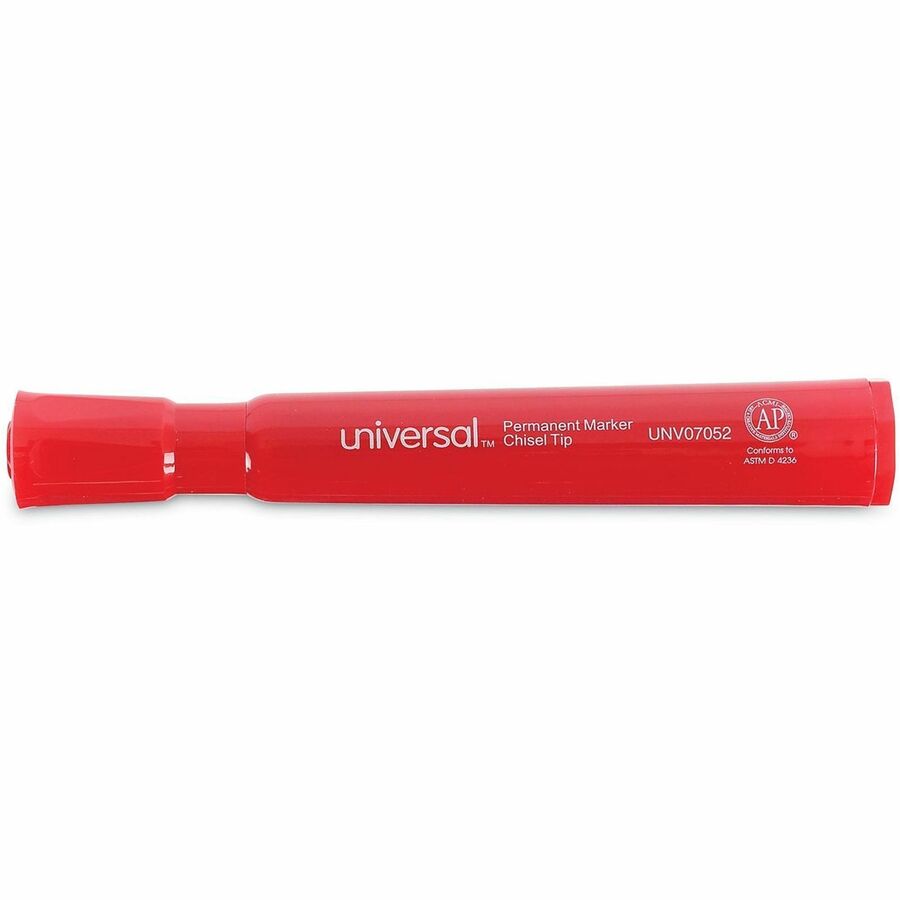 Universal Permanent Marker - Chisel, Broad Marker Point - Red Ink - Plastic Barrel - Office, Project, Label - 1 Dozen
