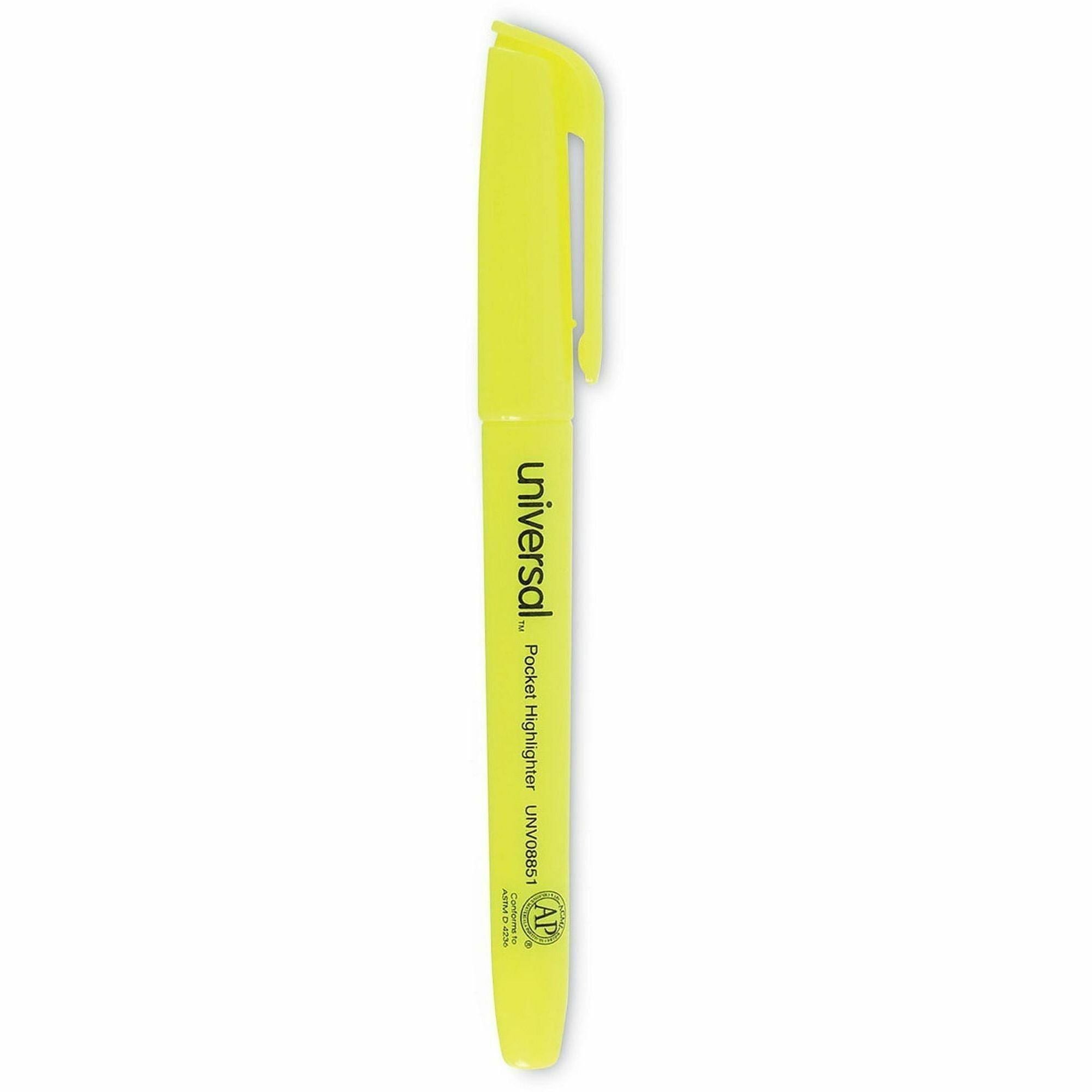 Universal Highlighter - Chisel Pen Point - Fluorescent Yellow Ink - Yellow Barrel - 1 Dozen