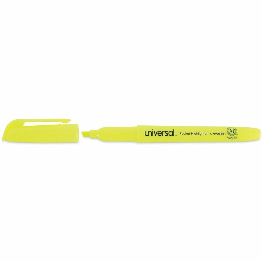 Universal Highlighter - Chisel Pen Point - Fluorescent Yellow Ink - Yellow Barrel - 1 Dozen