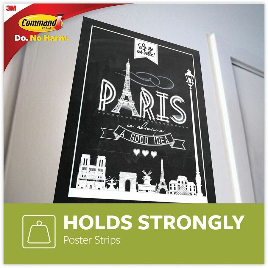 Command Poster Strips 17024-S256NA, Small, White, 256 Strips - 1.75" Length x 0.62" Width x 500 mil Thickness - White - Damage Resistant, Mark Resistant - For Poster, Indoor, Hanging, Smooth Surface, Artwork, Sign, Home, Office, Decorating, Multi Surfa...