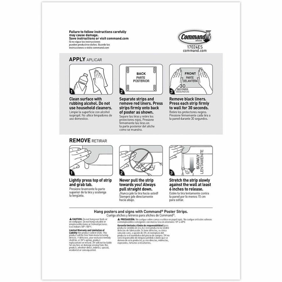 Command Poster Strips 17024-S256NA, Small, White, 256 Strips - 1.75" Length x 0.62" Width x 500 mil Thickness - White - Damage Resistant, Mark Resistant - For Poster, Indoor, Hanging, Smooth Surface, Artwork, Sign, Home, Office, Decorating, Multi Surfa...