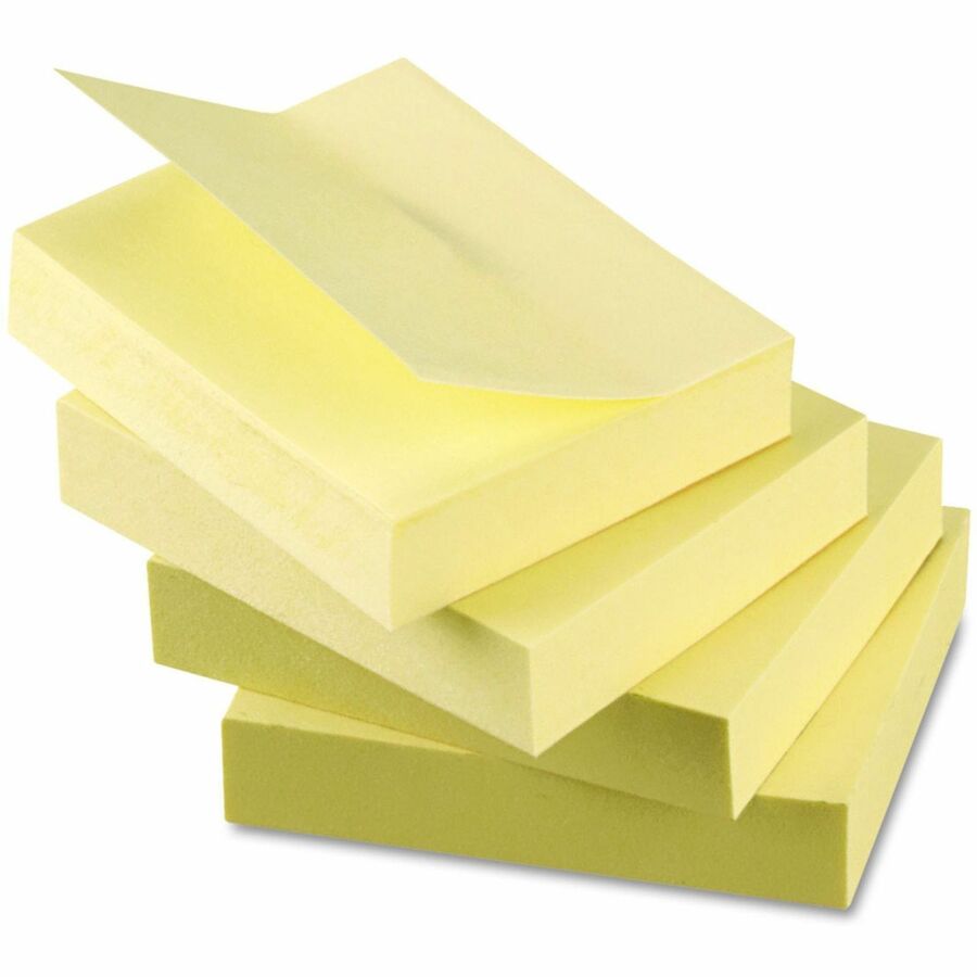 Universal Note Pad - 1 1/2" Flag/Note Width x 2" Flag/Note Length - Rectangle - 100 Sheets per Pad - Unruled - Yellow - Paper - Self-stick, Repositionable, Adhesive Backing - Recycled - 12 / Pack