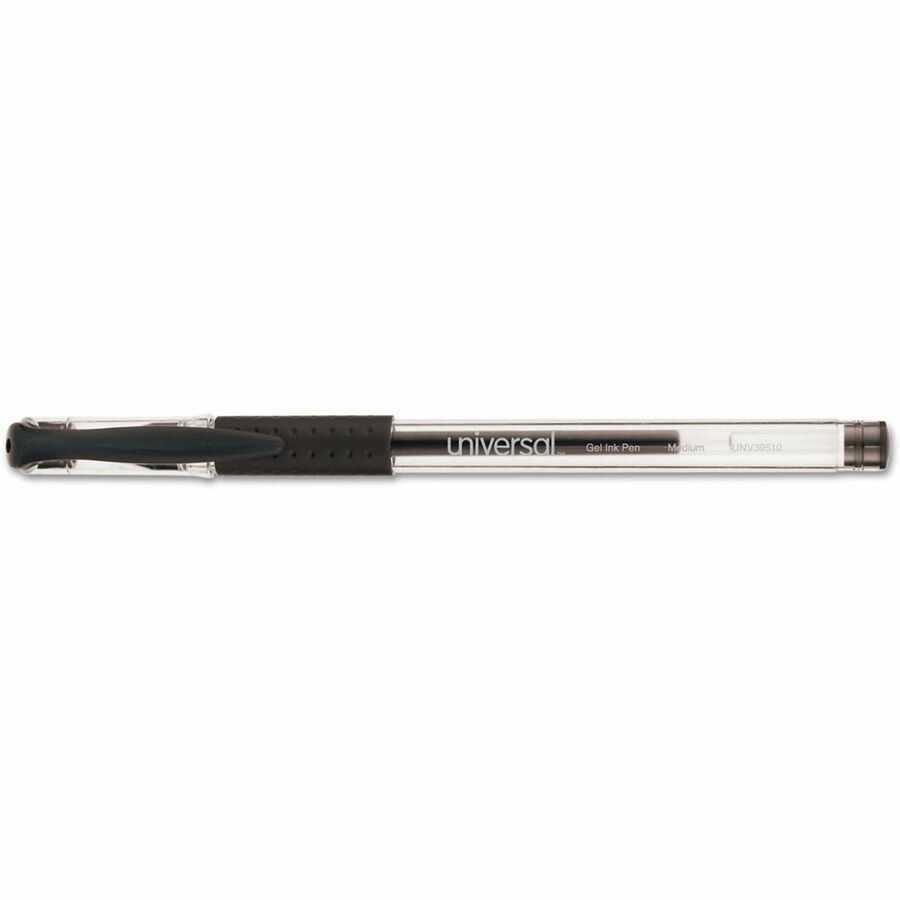 Universal Comfort Grip Gel Pen - Black Ink - Gel-based, Water Based - Clear Stick, Black Barrel - 1 Dozen