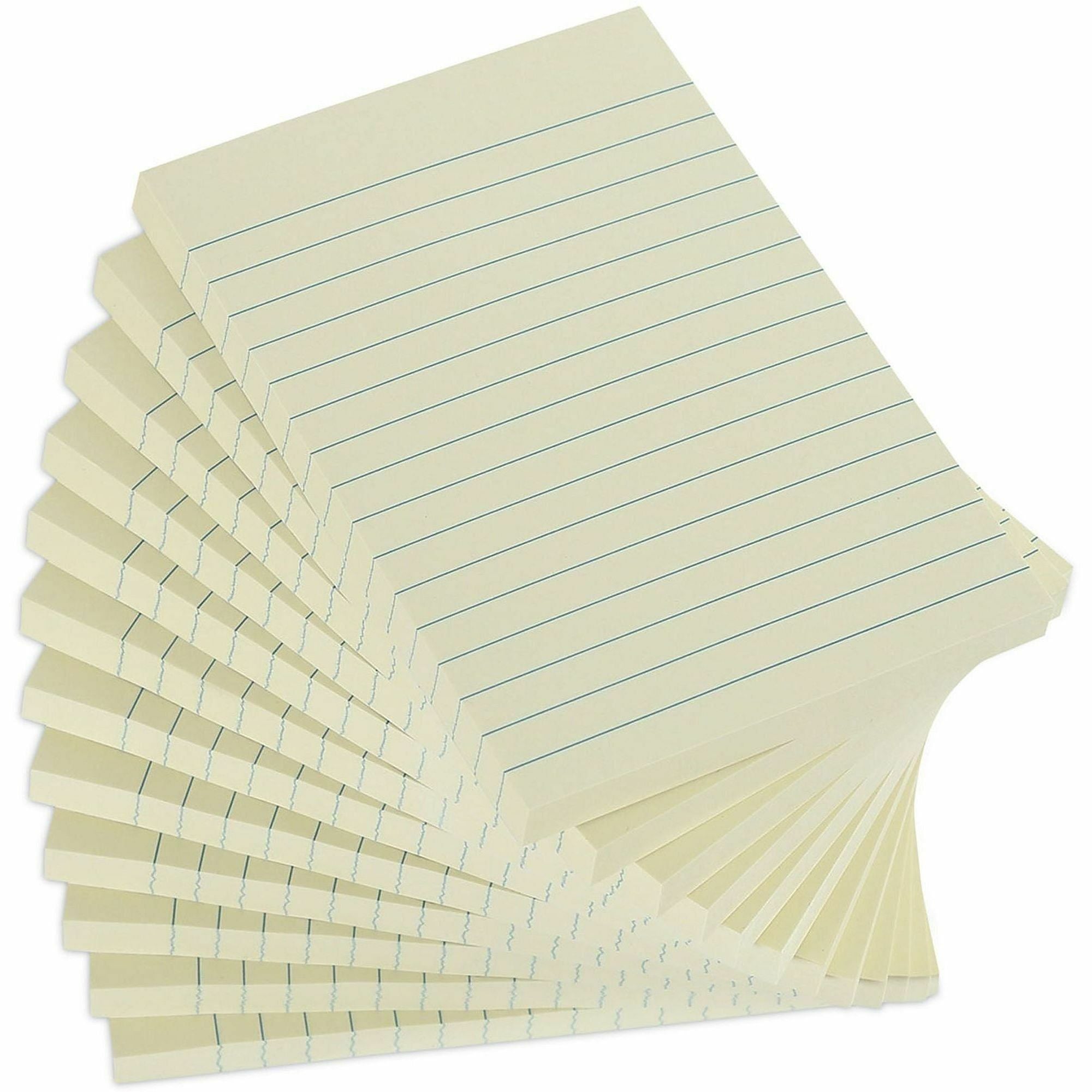 Universal Note Pad - 4" Flag/Note Width x 6" Flag/Note Length - Rectangle - 100 Sheets per Pad - Unruled - Yellow - Paper - Self-stick, Repositionable, Adhesive Backing - Recycled - 12 / Pack