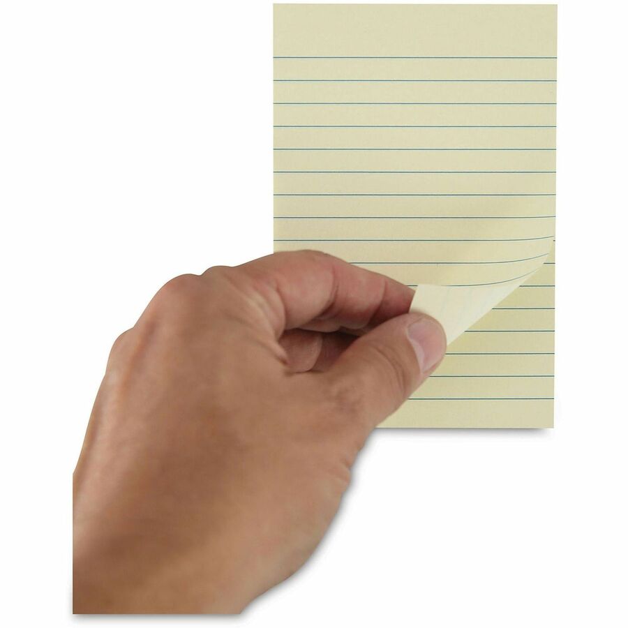 Universal Note Pad - 4" Flag/Note Width x 6" Flag/Note Length - Rectangle - 100 Sheets per Pad - Unruled - Yellow - Paper - Self-stick, Repositionable, Adhesive Backing - Recycled - 12 / Pack