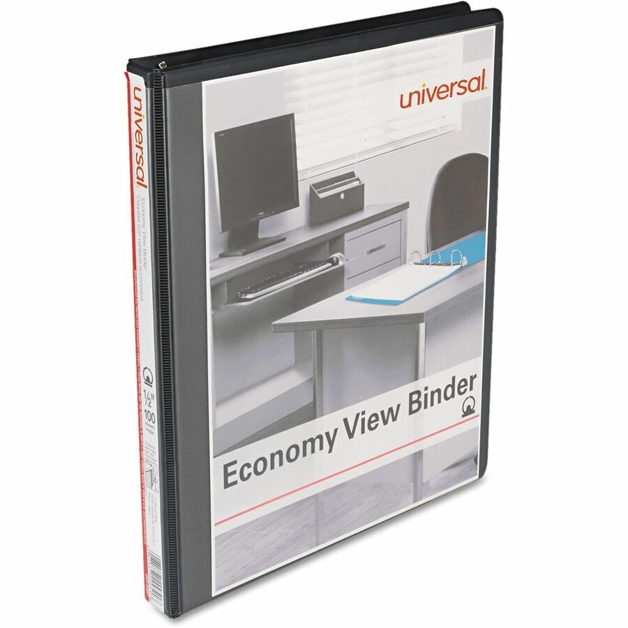 Universal Economy Round Ring View Binder, 3 Rings, 0.5" Capacity, 11 x 8.5, Black - 1/2" Binder Capacity - 100 Sheet Capacity - 3 Ring(s) - Fastener(s): Ring - Pocket(s): 2, Inside Front & Back - Polypropylene - Black - Non-stick - 1 Each
