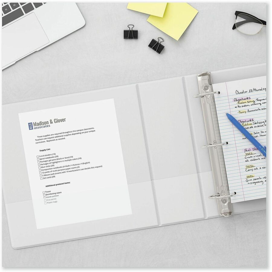 Universal Slant D-Ring View Binder, 3 Rings, 4" Capacity, 11 x 8.5, White - 4" Binder Capacity - 775 Sheet Capacity - 3 Ring(s) - Fastener(s): Ring - Pocket(s): 2, Inside Front & Back - Polypropylene - White - Non-stick - 1 Each