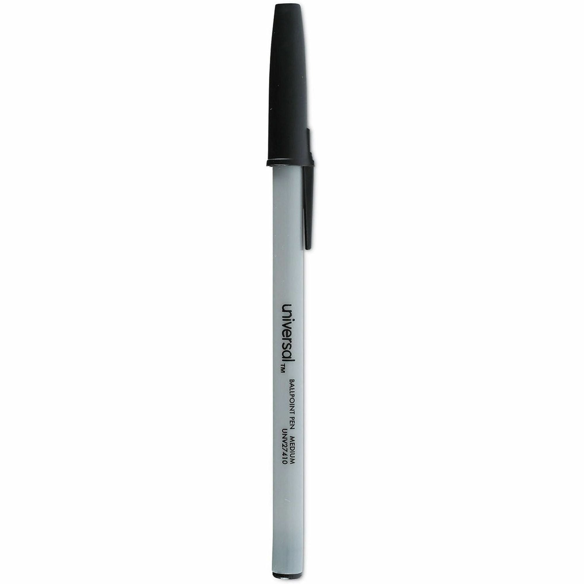 Universal Ballpoint Pen - 1 mm Medium, Conical Pen Point - Black Ink - Oil Based - Gray Stick, Black Barrel - Office - 1 Dozen