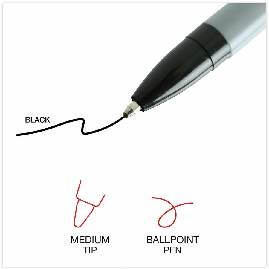 Universal Ballpoint Pen - 1 mm Medium, Conical Pen Point - Black Ink - Oil Based - Gray Stick, Black Barrel - Office - 1 Dozen