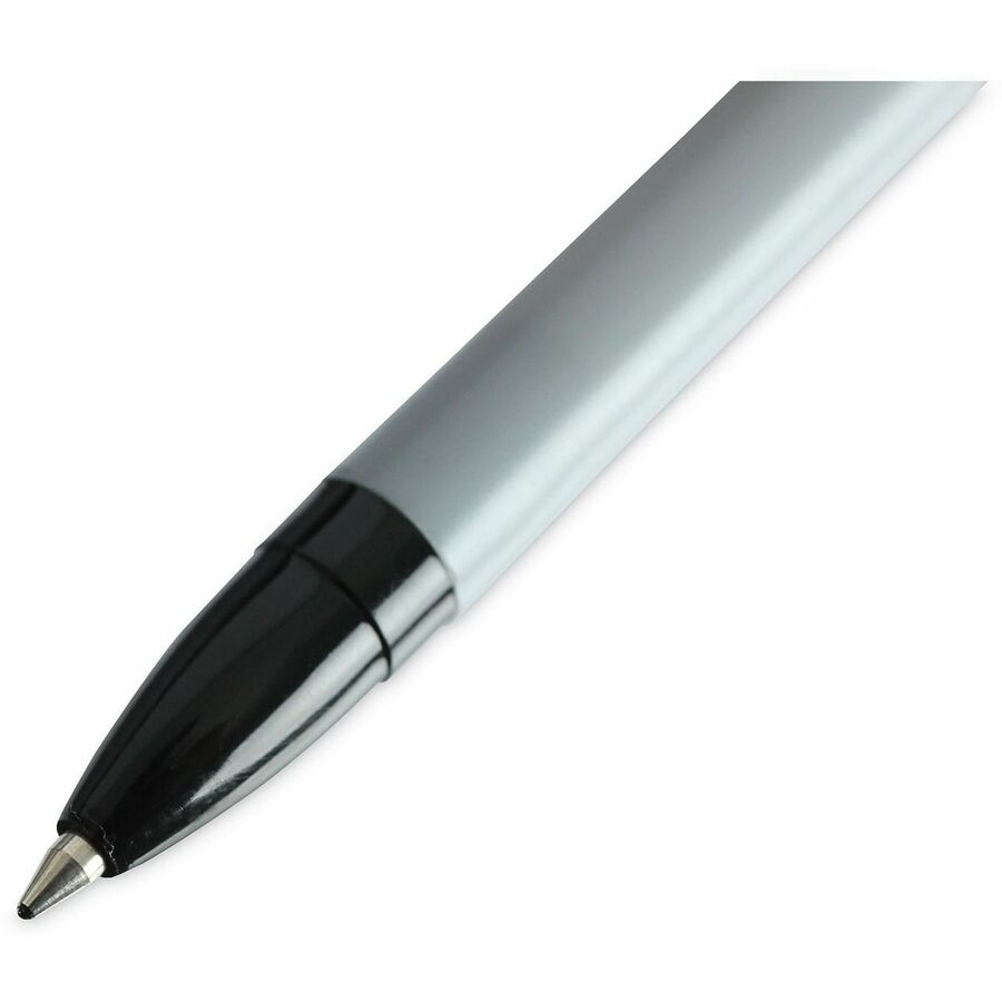 Universal Ballpoint Pen - Conical, 0.7 mm Fine Pen Point - Black Ink - Oil Based - Gray Stick, Black Barrel - Office - 1 Dozen